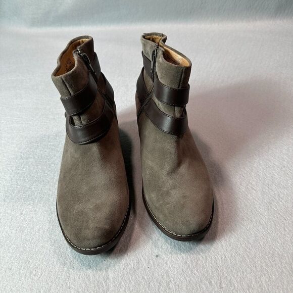 Vionic Mana Boots Womens 6.5 Orthaheel Grey‎ Suede Buckle Straps Block Heel - Picture 2 of 7